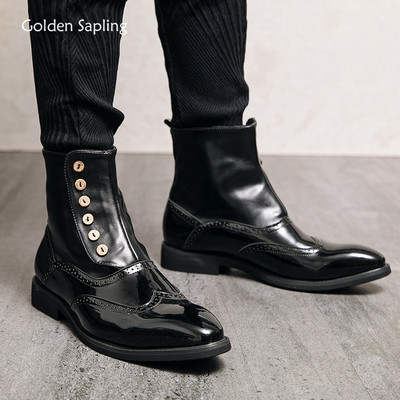 Golden Sapling Alkalmi férfi csizma Bőr Brogue Cipők Gomb Design Chelsea Boot Fashion Party Lábbeli Elegáns esküvői cipő