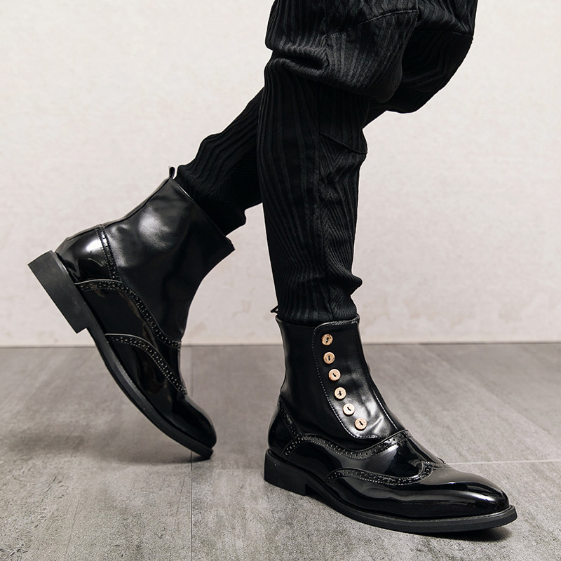 Golden Sapling Cizme Casual Bărbați Pantofi Brogue din piele Design cu butoane Cizme Chelsea Încălțăminte de petrecere la modă Pantof de nuntă elegant