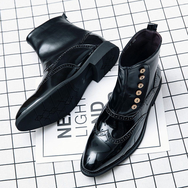 Golden Sapling Cizme Casual Bărbați Pantofi Brogue din piele Design cu butoane Cizme Chelsea Încălțăminte de petrecere la modă Pantof de nuntă elegant