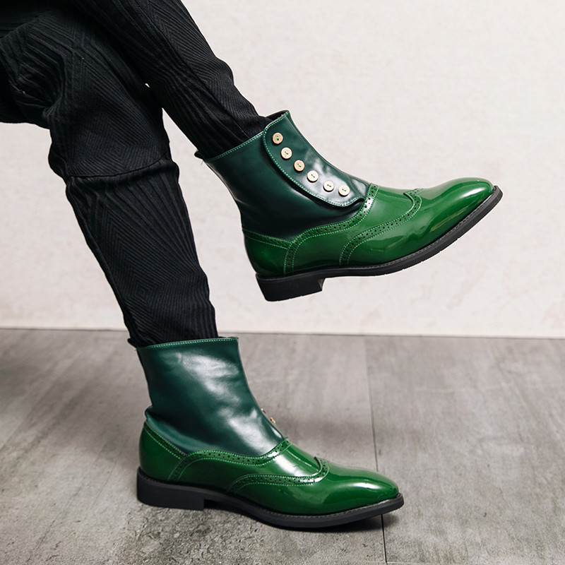 Golden Sapling Cizme Casual Bărbați Pantofi Brogue din piele Design cu butoane Cizme Chelsea Încălțăminte de petrecere la modă Pantof de nuntă elegant