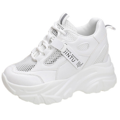 Γυναικεία αθλητικά παπούτσια με κρυφό τακούνι που αναπνέει, καλοκαιρινά, φθινοπωρινά, χοντροκομμένα παπούτσια Vulcaize, γυναικεία παπούτσια με κορδόνια, αυξανόμενο ύψος για περπάτημα