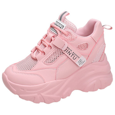 Γυναικεία αθλητικά παπούτσια με κρυφό τακούνι που αναπνέει, καλοκαιρινά, φθινοπωρινά, χοντροκομμένα παπούτσια Vulcaize, γυναικεία παπούτσια με κορδόνια, αυξανόμενο ύψος για περπάτημα