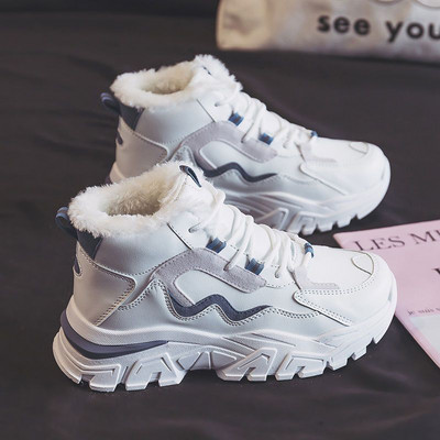 Ženske čizme s podstavom od flisa Vodootporni potplat Debele tenisice na vezanje Zimske tople tenisice za trčanje na otvorenom