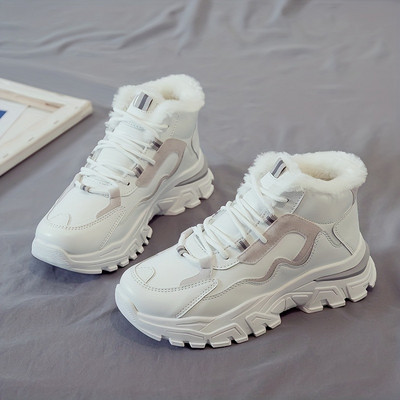 Ženske čizme s podstavom od flisa Vodootporni potplat Debele tenisice na vezanje Zimske tople tenisice za trčanje na otvorenom