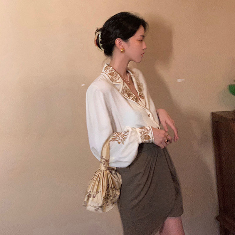 Cămăși femei cu mânecă lanternă imprimeu crestat temperament ocazional stil coreean francez retro elegant promoție caldă bluze pentru femei