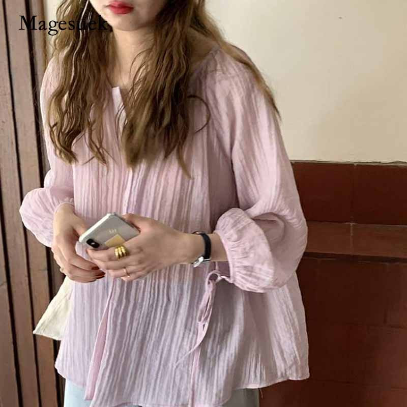 Bluză din șifon cu mânecă lungă, cu gâtul O, cămașă super subțire, cu protecție solară, bluză coreeană largi Bluza 10349