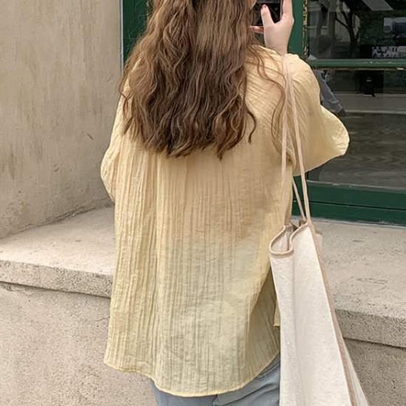 Bluză din șifon cu mânecă lungă, cu gâtul O, cămașă super subțire, cu protecție solară, bluză coreeană largi Bluza 10349