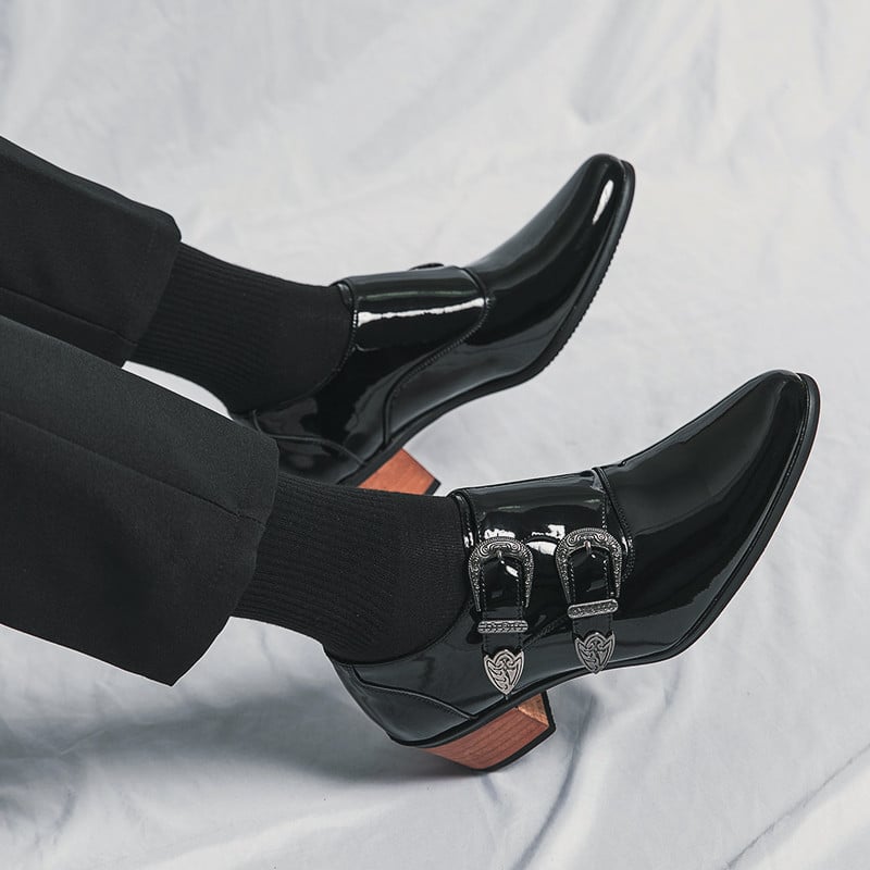 Bărbați pantofi de rochie formali din piele lăcuită pantofi cu toc înalt pentru nuntă de lux pantofi de mire din piele neagră pentru manager de afaceri încălțăminte