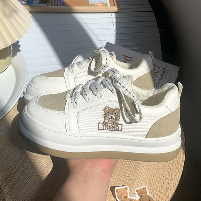 Γυναικεία πάνινα παπούτσια για skateboarding kawaii bear patchwork γυναικεία αθλητικά παπούτσια casual παπούτσια λευκά κορδόνια μέχρι βουλκανισμένα γυναικεία παπούτσια
