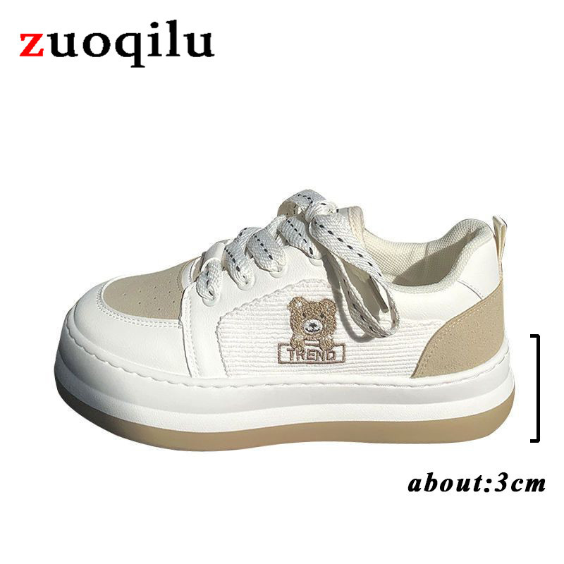 Γυναικεία πάνινα παπούτσια για skateboarding kawaii bear patchwork γυναικεία αθλητικά παπούτσια casual παπούτσια λευκά κορδόνια μέχρι βουλκανισμένα γυναικεία παπούτσια