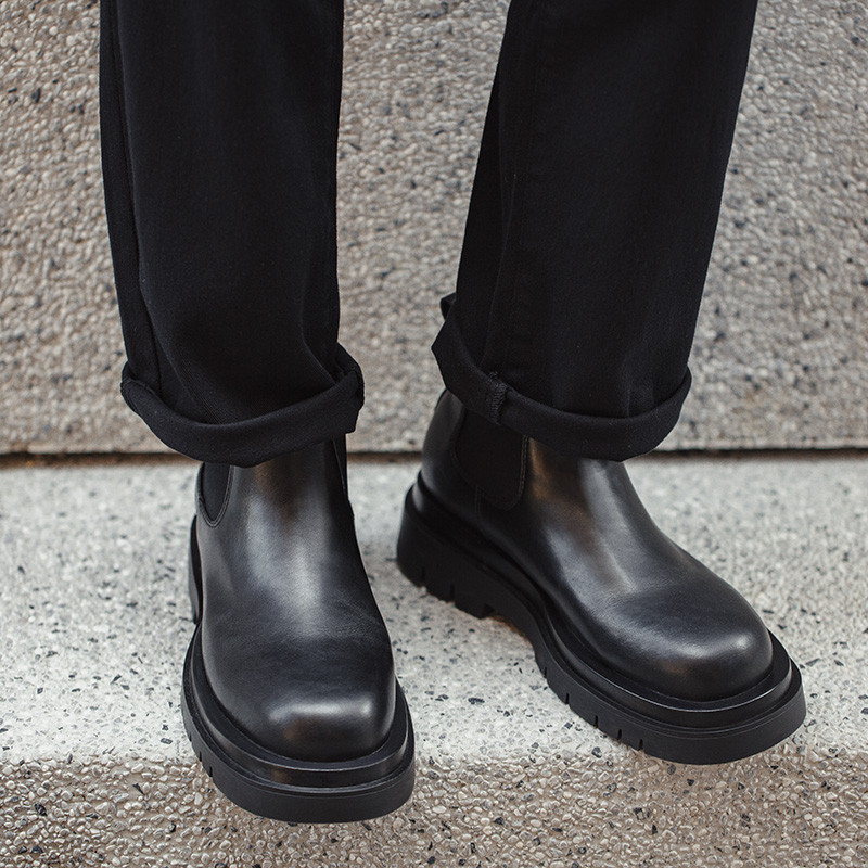 Maden Men Split Δερμάτινες Μπότες Chelsea Χειμερινές βρετανικές μπότες χαμηλής κοπής Μαύρη σόλα Κοντές μπότες υψηλής ποιότητας με στρογγυλά δάχτυλα