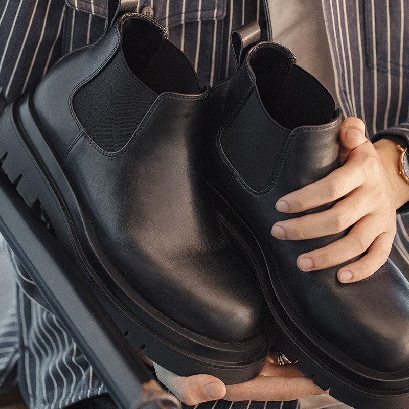 Maden Men Split Δερμάτινες Μπότες Chelsea Χειμερινές βρετανικές μπότες χαμηλής κοπής Μαύρη σόλα Κοντές μπότες υψηλής ποιότητας με στρογγυλά δάχτυλα