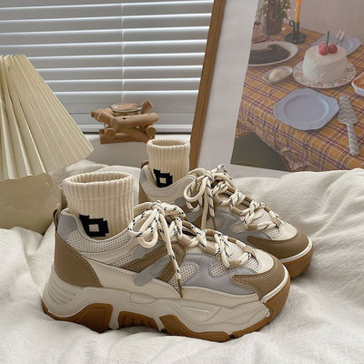 Toamnă, primăvară, pantofi tenis casual pentru femei, pantofi cu platformă la modă, cu șireturi, pantofi de tenis pentru femei, în aer liber, încălțăminte vulcanizată neagră