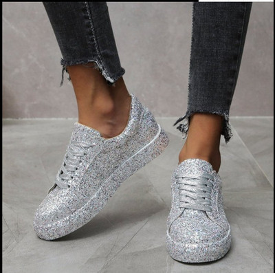 2024 pantofi cu șireturi pentru femei, toamnă cu sclipici, vulcanizati, pentru femei, casual, cu platformă de modă pentru femei, pantofi plati, noi