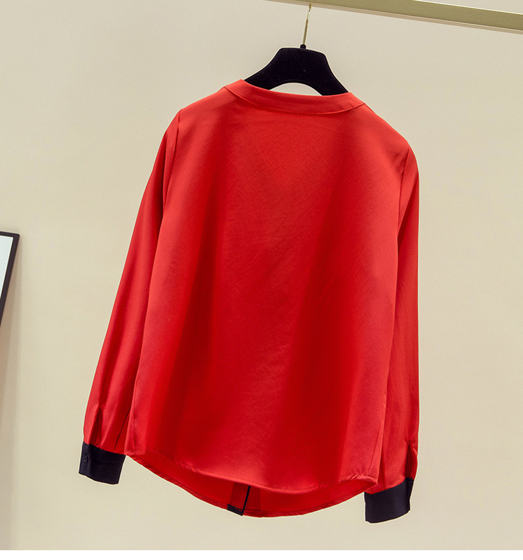 Moteriški korėjietiški madingi drabužiai V formos iškirpte, vienspalviai laisvi marškinėliai Biuro moteriški pavasario ir rudens šifoniniai marškiniai ir palaidinė Blusas 11155