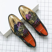 Noi pantofi din piele de rochie pentru bărbați pentru bărbați de lux, auriu, albastru britanic, cu model național, oxford, pantofi clasici pentru bărbați, mocasini pentru bal de absolvire.