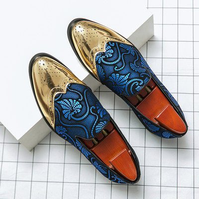 Noi pantofi din piele de rochie pentru bărbați pentru bărbați de lux, auriu, albastru britanic, cu model național, oxford, pantofi clasici pentru bărbați, mocasini pentru bal de absolvire.