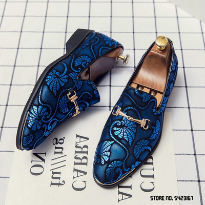 Noi pantofi din piele de rochie pentru bărbați pentru bărbați de lux, auriu, albastru britanic, cu model național, oxford, pantofi clasici pentru bărbați, mocasini pentru bal de absolvire.