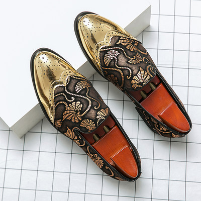 Noi pantofi din piele de rochie pentru bărbați pentru bărbați de lux, auriu, albastru britanic, cu model național, oxford, pantofi clasici pentru bărbați, mocasini pentru bal de absolvire.