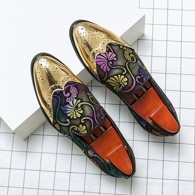 Noi pantofi din piele de rochie pentru bărbați pentru bărbați de lux, auriu, albastru britanic, cu model național, oxford, pantofi clasici pentru bărbați, mocasini pentru bal de absolvire.
