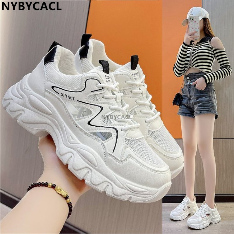 Pantofi noi, tată negru, grosime, pantofi vulcanizați ocazional, pantofi cu platformă înaltă pentru femei, pantofi albi cu șireturi, pantofi pentru femei 2023