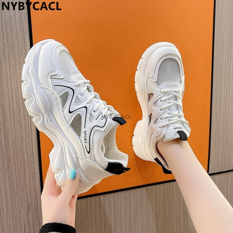 Pantofi noi, tată negru, grosime, pantofi vulcanizați ocazional, pantofi cu platformă înaltă pentru femei, pantofi albi cu șireturi, pantofi pentru femei 2023