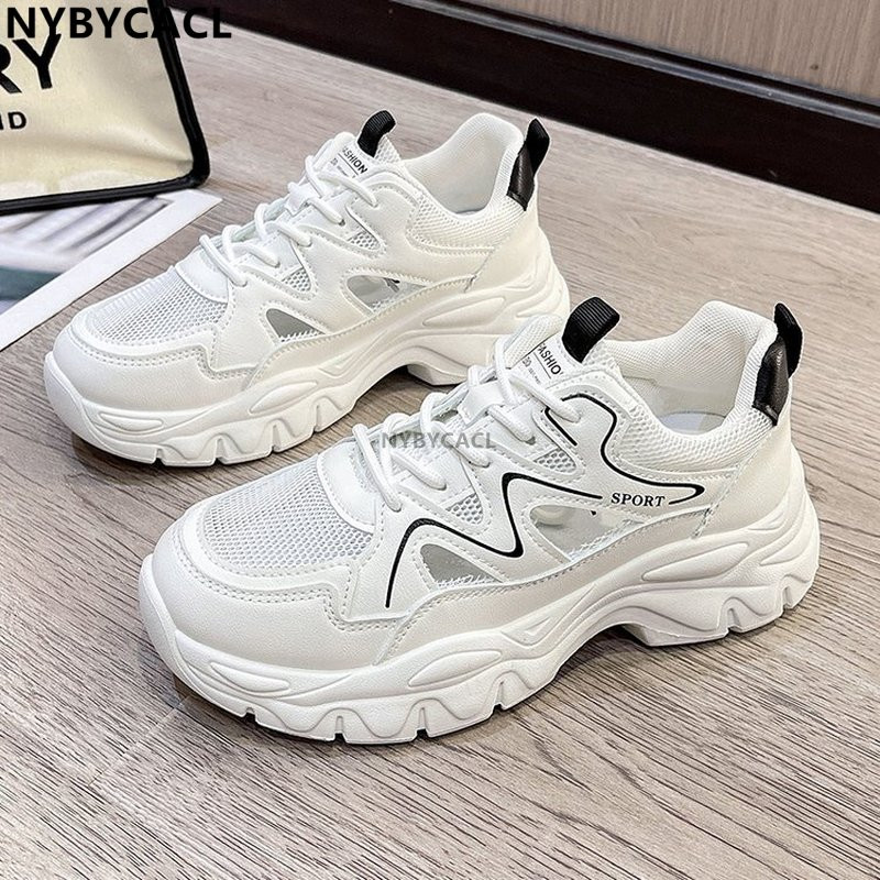 Pantofi noi, tată negru, grosime, pantofi vulcanizați ocazional, pantofi cu platformă înaltă pentru femei, pantofi albi cu șireturi, pantofi pentru femei 2023