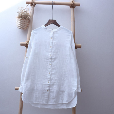 jednostavna dvoslojna gaza bluza dugih rukava pamučna književna majica srednje dužine za sve kombinacije