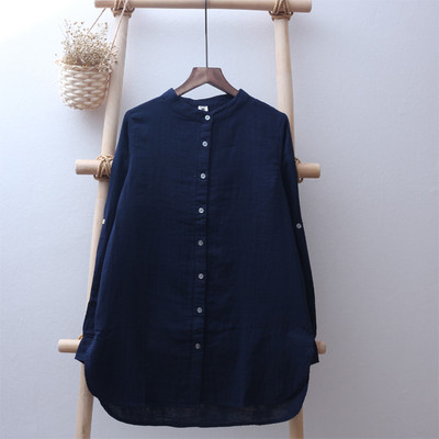 jednostavna dvoslojna gaza bluza dugih rukava pamučna književna majica srednje dužine za sve kombinacije