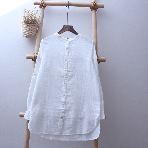 jednostavna dvoslojna gaza bluza dugih rukava pamučna književna majica srednje dužine za sve kombinacije