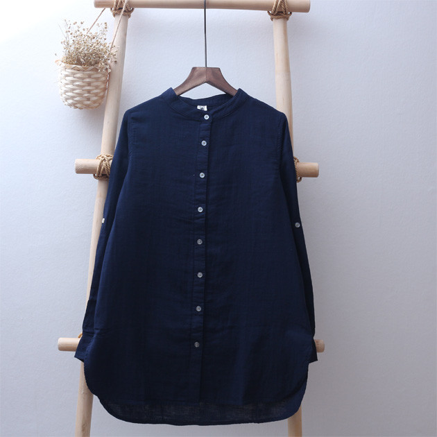 jednostavna dvoslojna gaza bluza dugih rukava pamučna književna majica srednje dužine za sve kombinacije