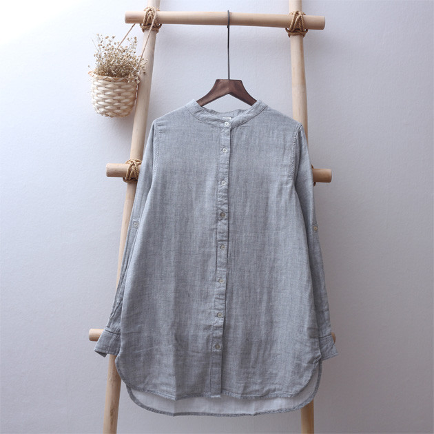 jednostavna dvoslojna gaza bluza dugih rukava pamučna književna majica srednje dužine za sve kombinacije