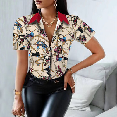 Blusas De Mujer 2023 Ležerna bluza s printom dugih rukava Ženske modne bijele košulje s otvorenim ovratnikom 2023. Proljeće Jesen Majice