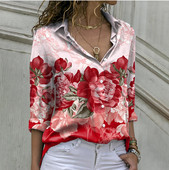 Bluze cu imprimeu pentru femei 2022, la modă, cu guler răsturnat, cu mânecă lungă, bluză ocazională elegantă, cămăși de birou pentru femei