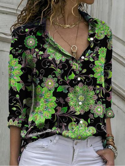 Bluze cu imprimeu pentru femei 2022, la modă, cu guler răsturnat, cu mânecă lungă, bluză ocazională elegantă, cămăși de birou pentru femei