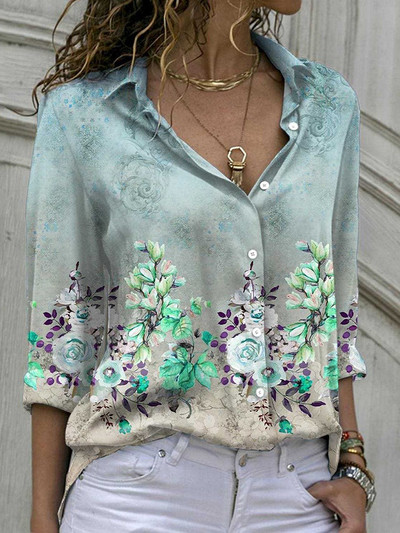 Bluze cu imprimeu pentru femei 2022, la modă, cu guler răsturnat, cu mânecă lungă, bluză ocazională elegantă, cămăși de birou pentru femei