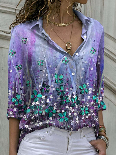 Bluze cu imprimeu pentru femei 2022, la modă, cu guler răsturnat, cu mânecă lungă, bluză ocazională elegantă, cămăși de birou pentru femei