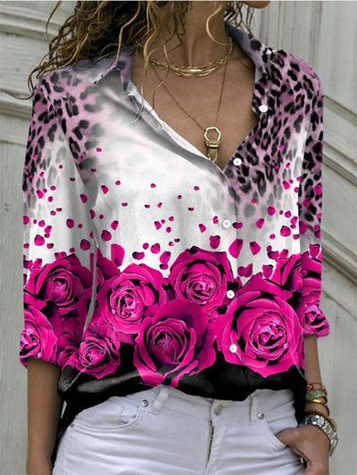 Bluze cu imprimeu pentru femei 2022, la modă, cu guler răsturnat, cu mânecă lungă, bluză ocazională elegantă, cămăși de birou pentru femei