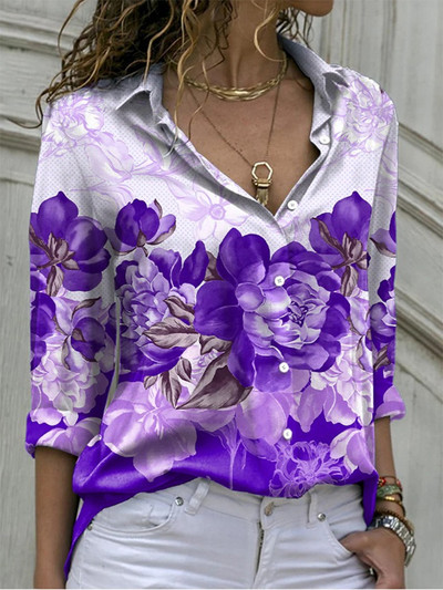 Bluze cu imprimeu pentru femei 2022, la modă, cu guler răsturnat, cu mânecă lungă, bluză ocazională elegantă, cămăși de birou pentru femei