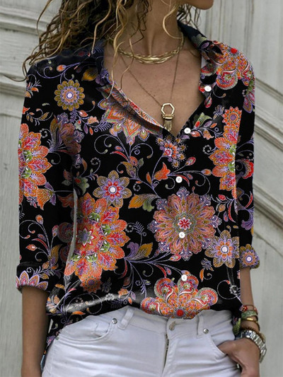 Bluze cu imprimeu pentru femei 2022, la modă, cu guler răsturnat, cu mânecă lungă, bluză ocazională elegantă, cămăși de birou pentru femei