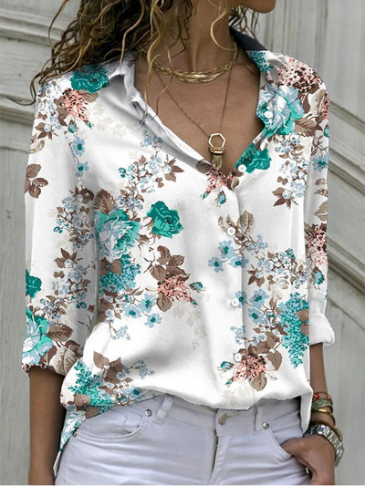 Bluze cu imprimeu pentru femei 2022, la modă, cu guler răsturnat, cu mânecă lungă, bluză ocazională elegantă, cămăși de birou pentru femei