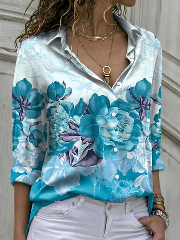 Bluze cu imprimeu pentru femei 2022, la modă, cu guler răsturnat, cu mânecă lungă, bluză ocazională elegantă, cămăși de birou pentru femei