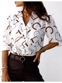 Bluză casual cu mânecă lungă cu imprimeu femei 2022, la modă, guler răsturnat, cămăși albe, primăvară, toamnă, topuri