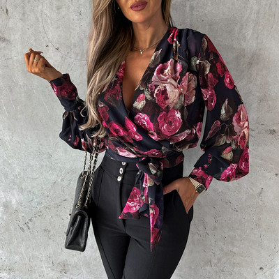 Γυναικείο πουκάμισο με λαιμόκοψη V, Σέξι πουκάμισο με γάζα, στενό, casual, χαλαρό, μακρυμάνικο, φθηνό, παραλία, άνοιξη