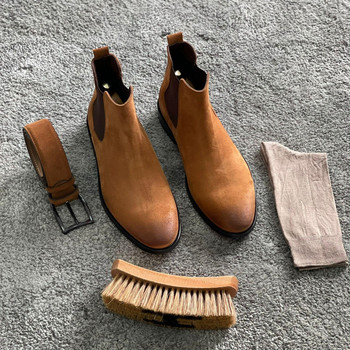 New In Men Chelsea Boots καφέ Flock Round Toe Slip-On Business Χειροποίητες ανδρικές μπότες Δωρεάν αποστολή Botas De Hombre