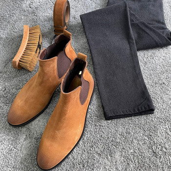 New In Men Chelsea Boots καφέ Flock Round Toe Slip-On Business Χειροποίητες ανδρικές μπότες Δωρεάν αποστολή Botas De Hombre