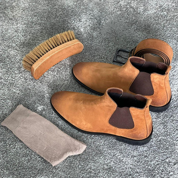 New In Men Chelsea Boots καφέ Flock Round Toe Slip-On Business Χειροποίητες ανδρικές μπότες Δωρεάν αποστολή Botas De Hombre