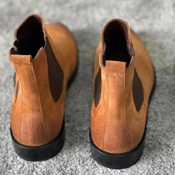 New In Men Chelsea Boots καφέ Flock Round Toe Slip-On Business Χειροποίητες ανδρικές μπότες Δωρεάν αποστολή Botas De Hombre