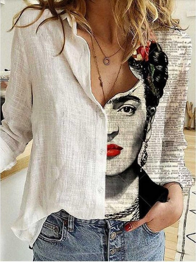 Ženska labava ženska bluza dugih rukava s retro digitalnim printom iz 2022