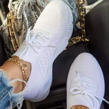 Παπούτσια sneakers 2024 Fashion Lace Up Παπούτσια πλατφόρμας για γυναικεία καλοκαιρινά Plus μέγεθος 43 Flat Mesh Αθλητικά παπούτσια Γυναικεία παπούτσια Vulcanize